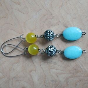 Yellow and Turquoise Dangle Earrings